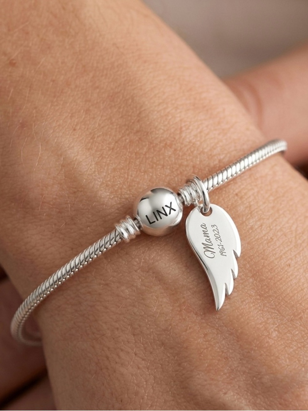 Personalized Angel Wing Memorial Dangle Charm